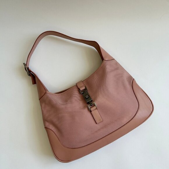 VINTAGE GUCCI JACKIE 1961 PINK CANVAS LEATHER SHOULDER BAG - Picture 3 of 10